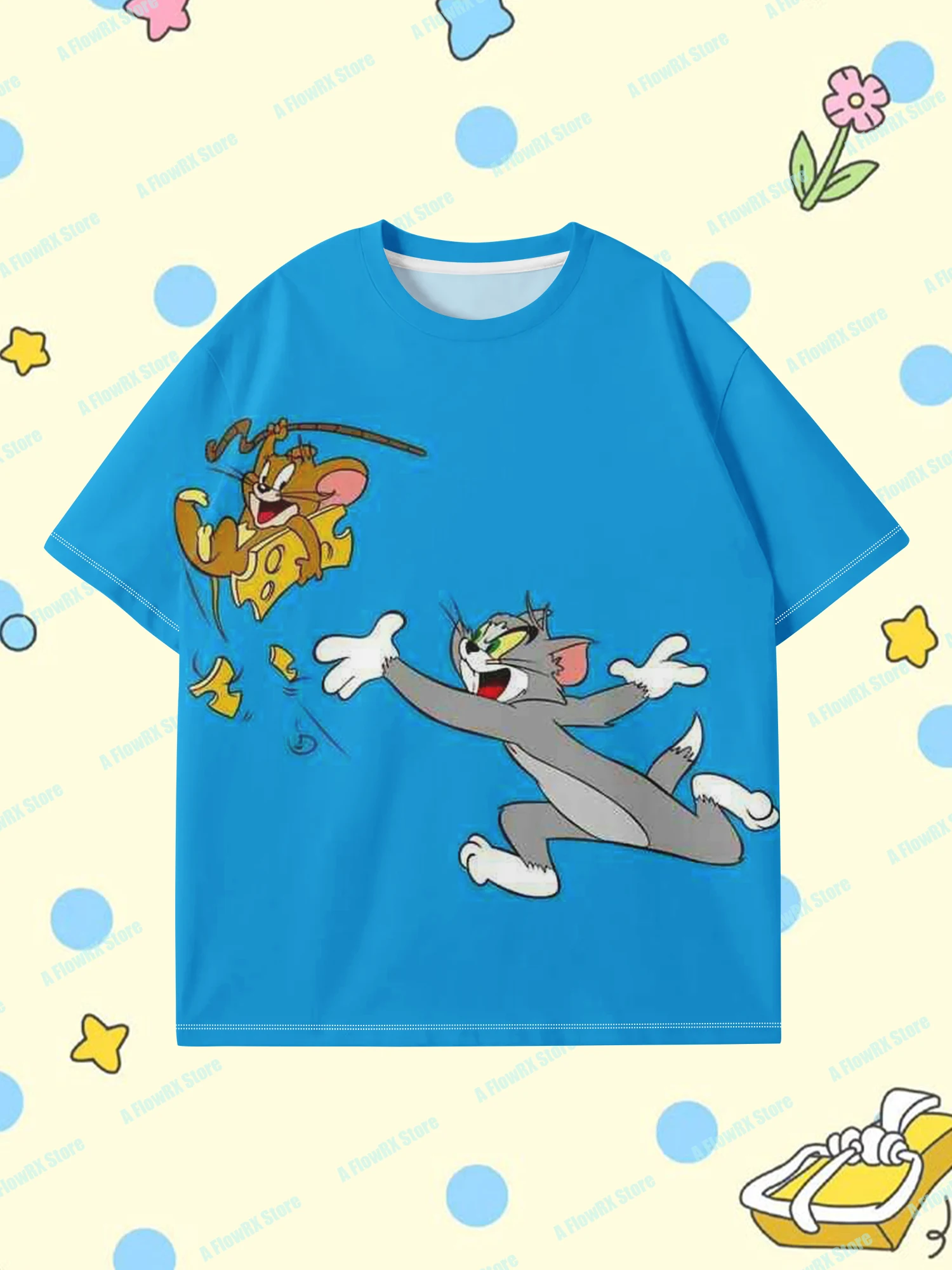 تي شيرت TOM and JERRY مطبوع ثلاثي الأبعاد مثالي للاستخدام في الهواء الطلق مناسب للرجال والنساء والكبار والأطفال في الصيف ومريح