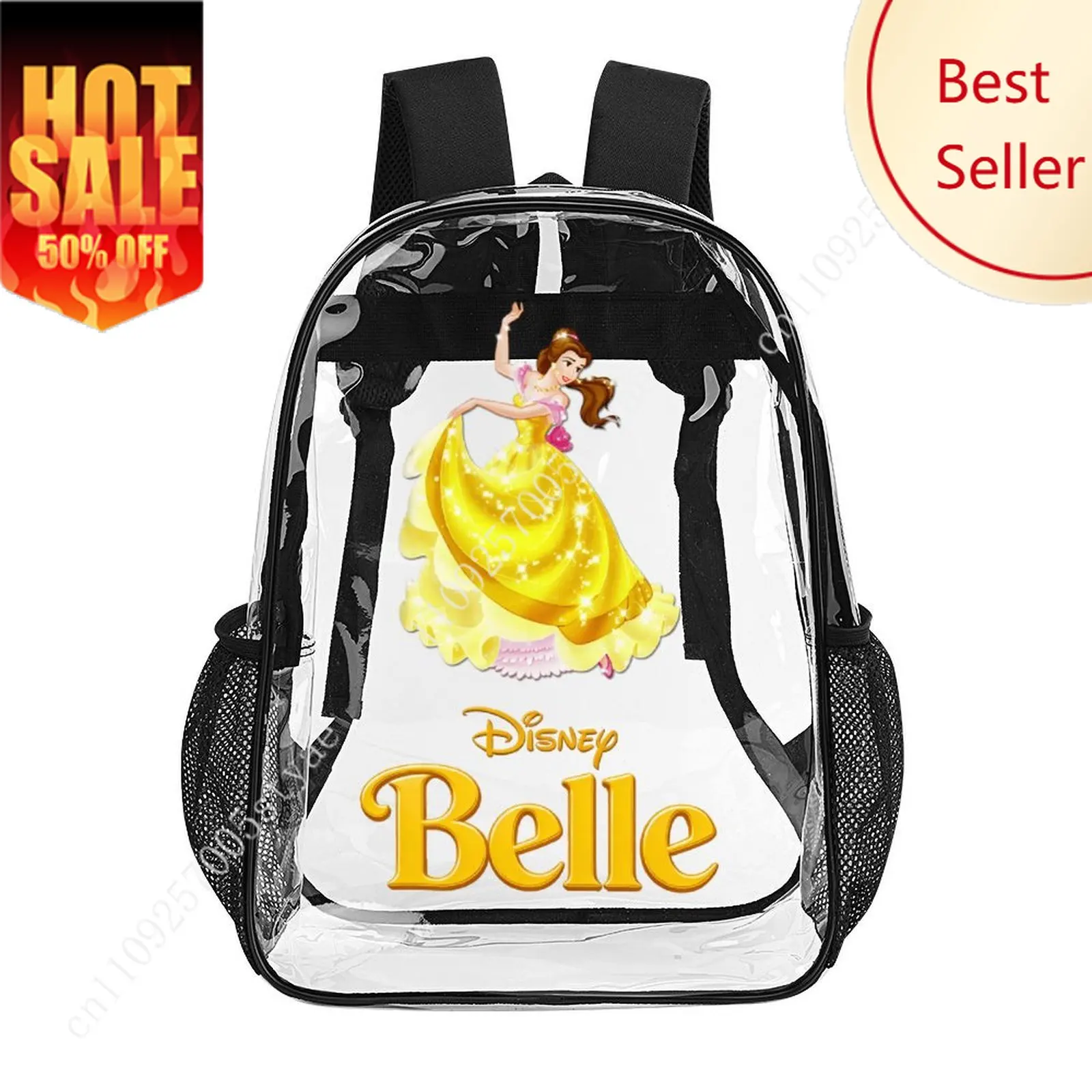 

Belle Transparent Backpack Disney Princess Cartoon Decorative Bag Design Yourself Photo Logo Text Customized Party Holiday Gift