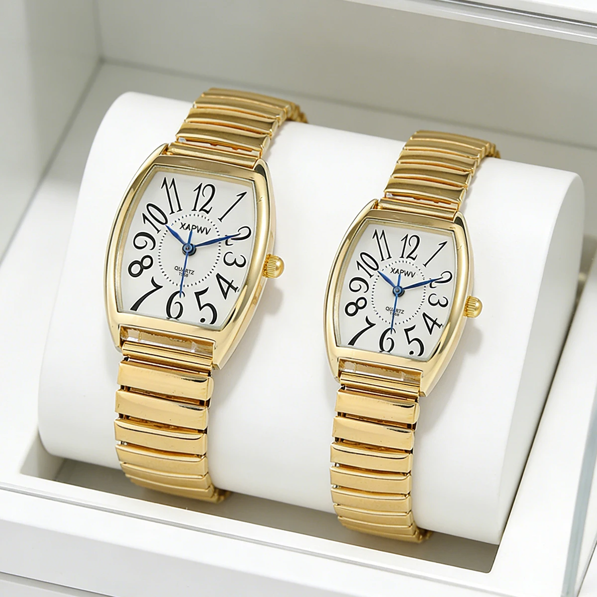 Couple's Style Women's Quartz Watch, Barrel-Shaped, Simple and Elegant, Elastic Band for Easy Wearing, Fashionable and Casual, Versatile and Suitable for Any Style
