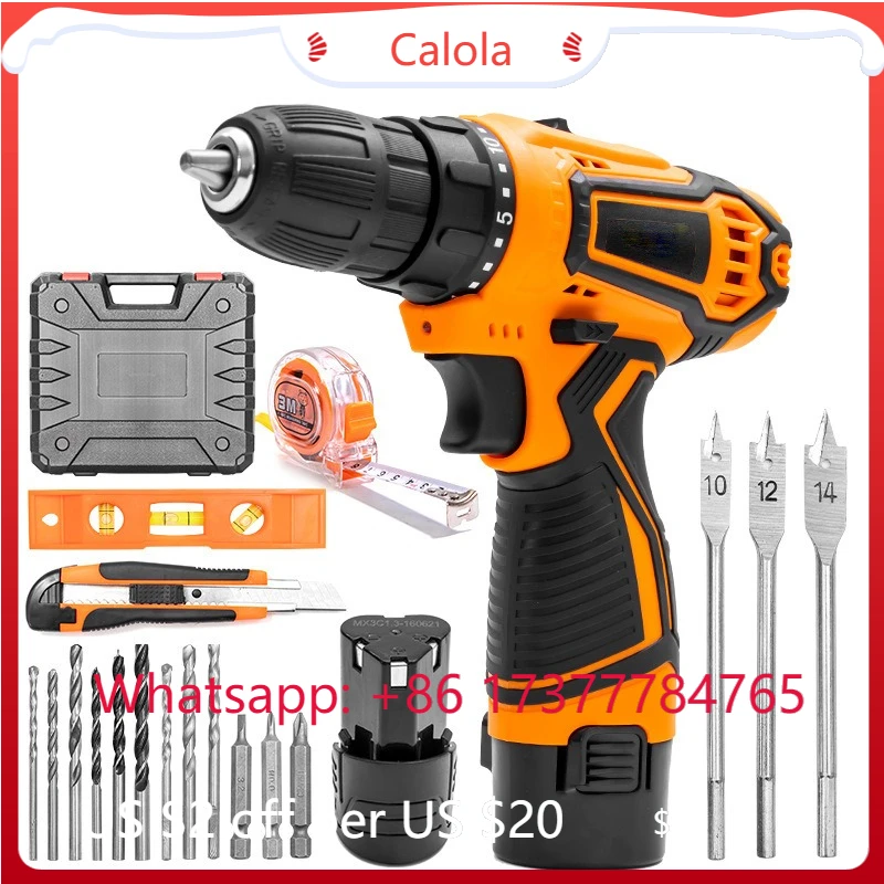 Conjunto de Máquina de Perfuração com Bateria de Lítio 12V, Ferramenta Elétrica Industrial Sem Fio