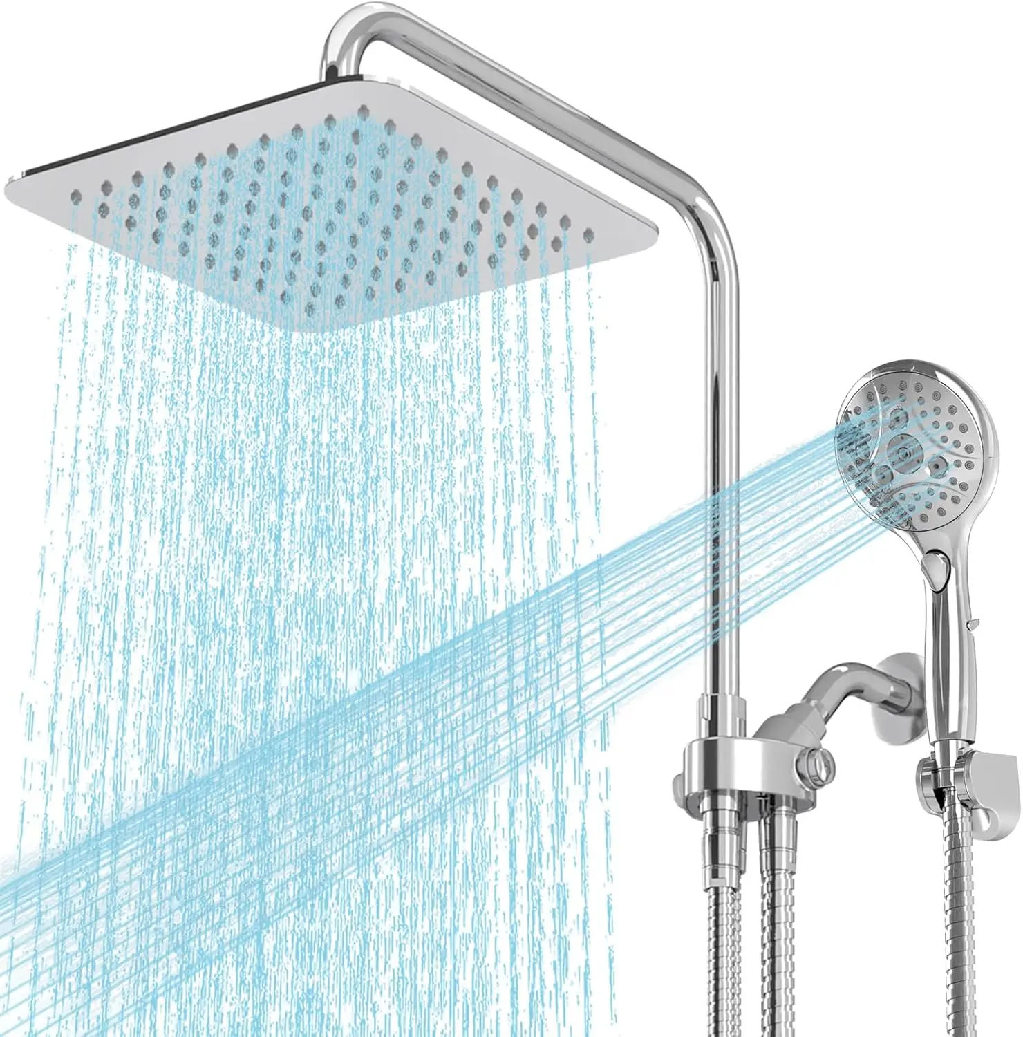 Dual Shower Head Combo: 10" Rainfall & Handheld Spray, Adjustable Bar, 71" Hose, High Pressure