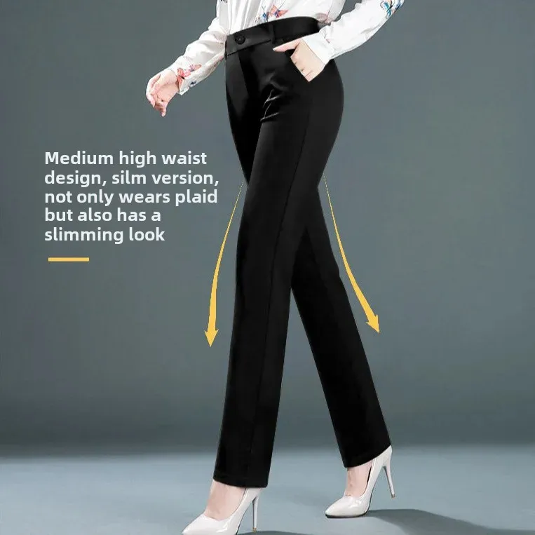 High-Waisted Straight-Leg Elastic Trousers Women's Casual Pants For Work OLSuit Midsummer Autumn New Style Middle-Aged Mothers #3