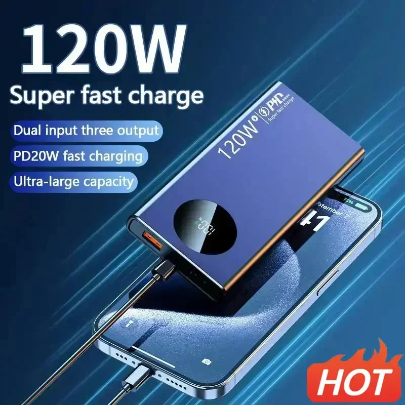 

120w New Super Fast Charging 50000mah Power Bank Ultralarge Capacity For Mobile Power External Battery For Iphone Xiaomi Samsung