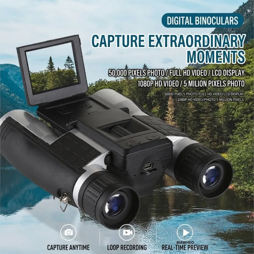 12X Zoom Digital Binoculars Camera Professional 1080P Video Photo Take Telescope BAK4 Prism Camcorder for Bird Watching