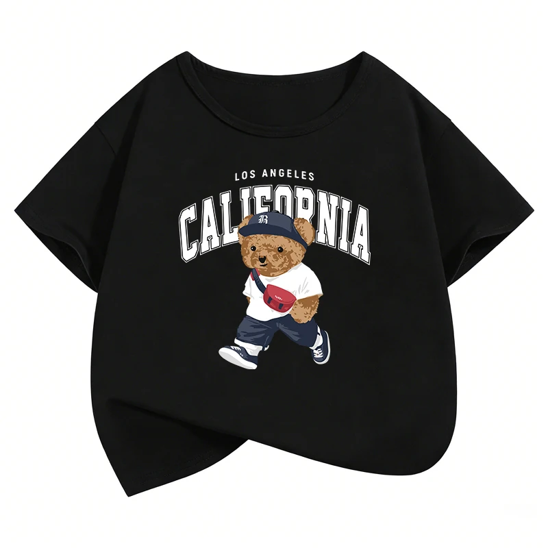 Los Angeles California Bear Grafik-T-Shirt, bedrucktes T-Shirt für Jungen, Sommerkleidung, kurzärmelige Oberteile, T-Shirts, süße Mädchenkleidung