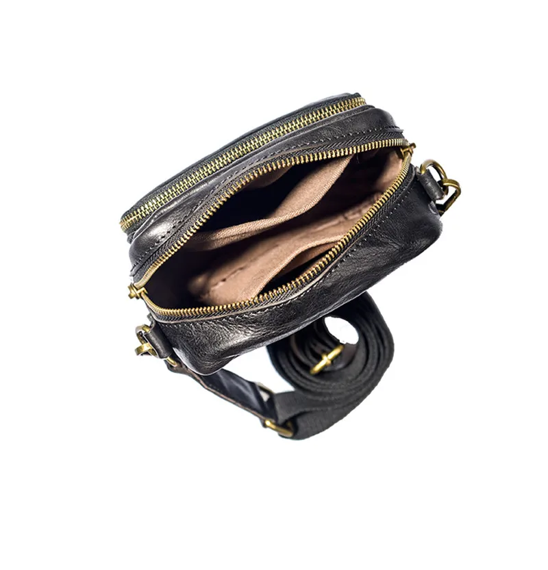 Simple casual natural genuine leather men's small shoulder bag teens weekend daily real cowhide black light phone messenger bags