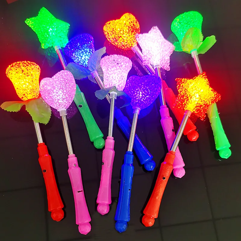 Novelty Funny Children Light-emitting Toy Creative Simulation Rose Stars Love Heart LED Flash Magic Wand Children Party Supplies