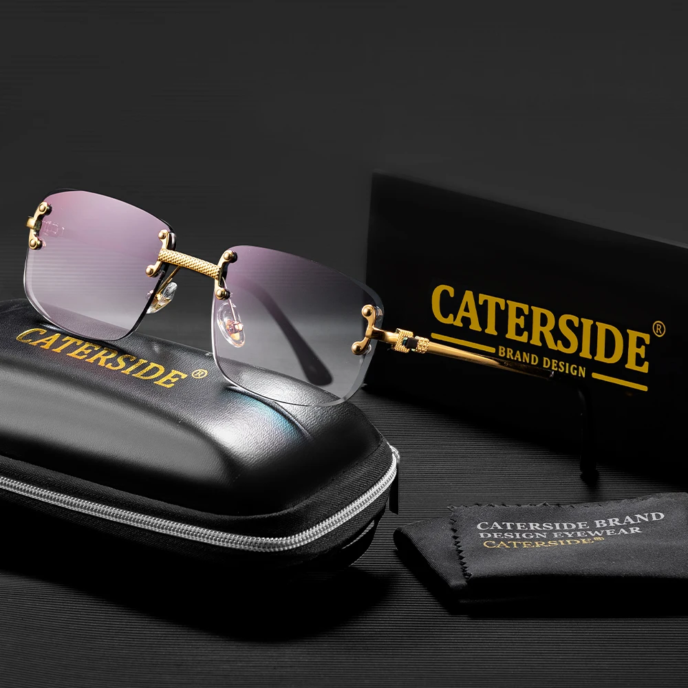 CATERSIDE Mode Rahmenlose Sonnenbrille Männer Frauen Luxuriöse Party Im Freien Sonnenbrille Metall Rahmen Spiegel Gradienten Objektiv Brillen – Detail 3