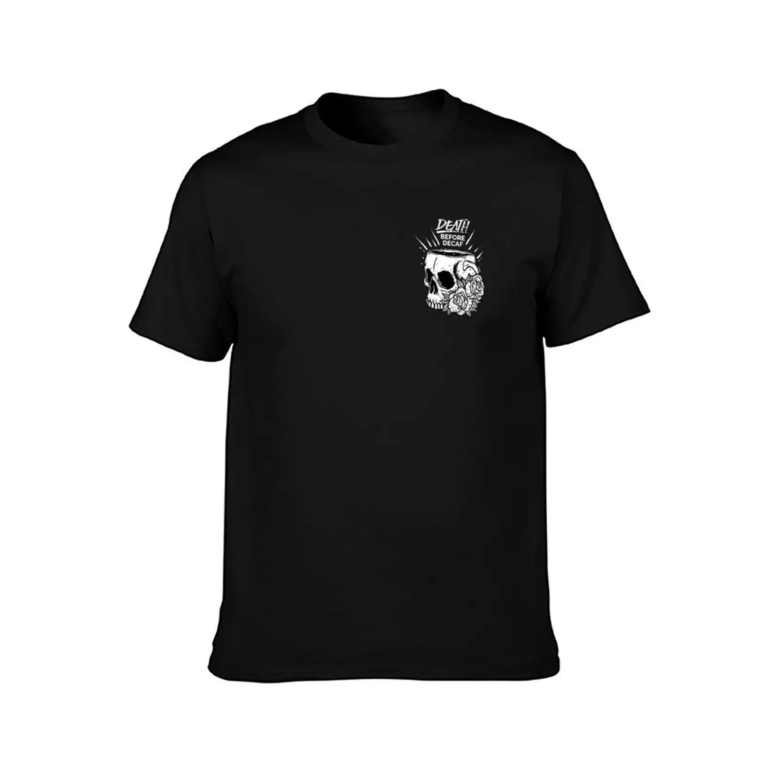 Death Before Decaf T-Shirt, Summer Casual Cotton Tee, Oversized Streetwear Tops, Vintage Graphic Print, Loose Fit Short Sleeve