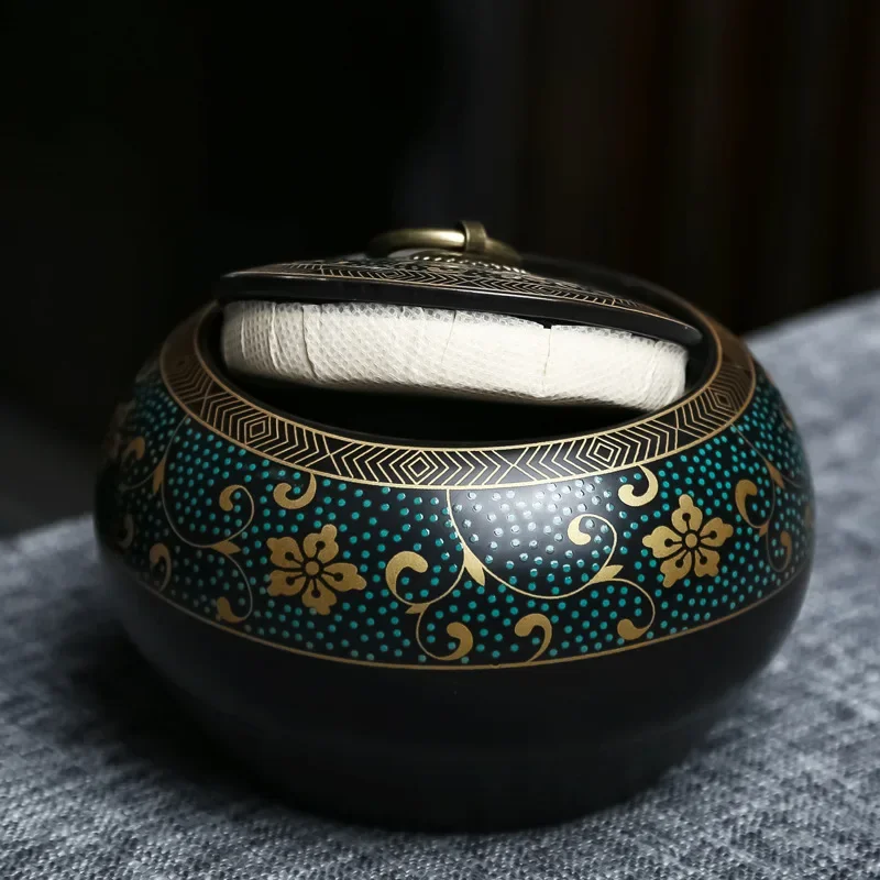 Ceramic Black Tea Jar Lid Medicinal Herb Storage Desktop