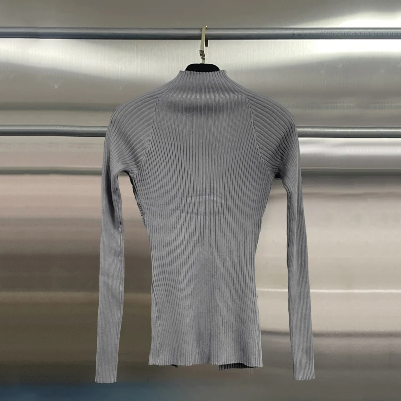 ANJY Spring Autumn New Women Sexy Hot Girl Chest Hollow Out Knitted Sweater Metal Decoration Slim Fit Design Ins Pullover A19214