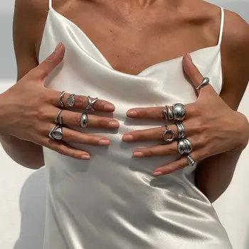 DIEZI 14件復古金屬戒指,男女皆宜,時尚龐克嘻哈風,金色不規則關節戒指套裝 6 最佳銷售 男士銀戒指 - №3