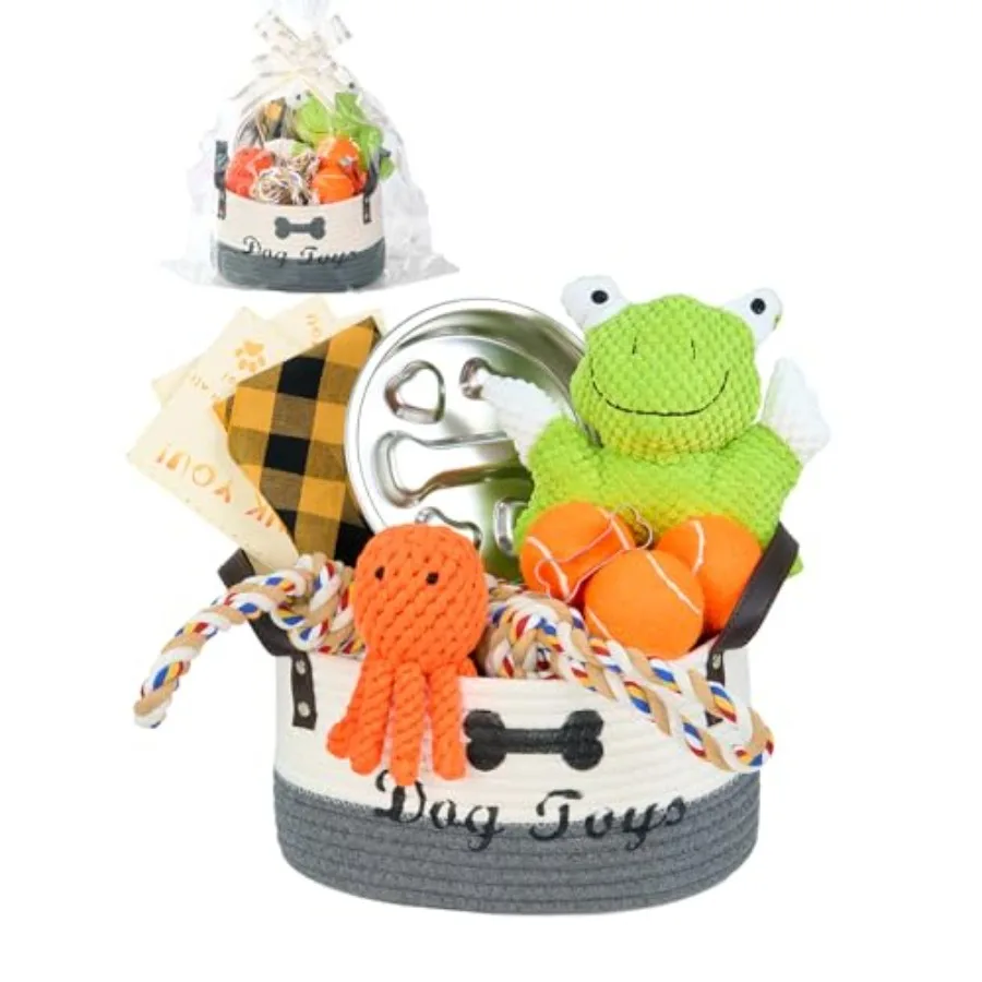 Canasta de Regalo para Cachorros de 14 Piezas, Kit de Inicio Premium Completo para Cachorros y Canasta de Regalo para Perros con Juguetes para Perros, Paquete de Artículos Esenciales para Mascotas