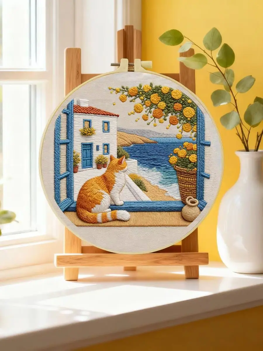 1 Stück 20X20CM/15X15CM 7,87/6,3 Zoll Katzen-Stickerei-Starter-Kit DIY-Kit DIY-Stickerei-Set Handarbeiten Heimdekoration Nadelkunst – Detail 6