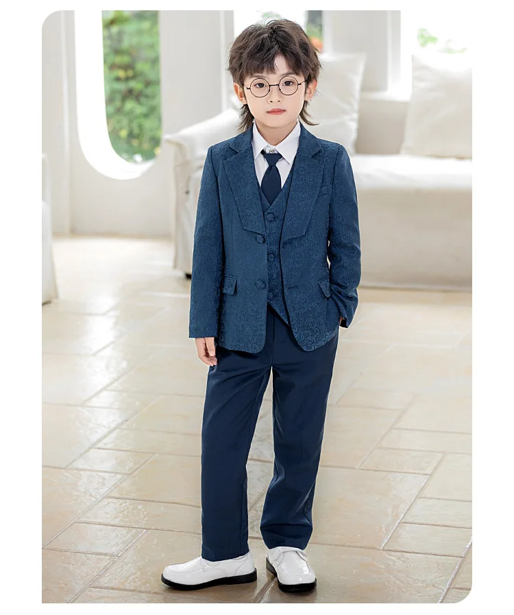 Kinder-Jungen-Jacquard-Blazer-Anzug-Set, Neujahrs-Blumenjungen-Hochzeitskostüm, Gastgeber-Outfit für Klavierauftritte, Bühnen- und Partykleidung – Detail 14