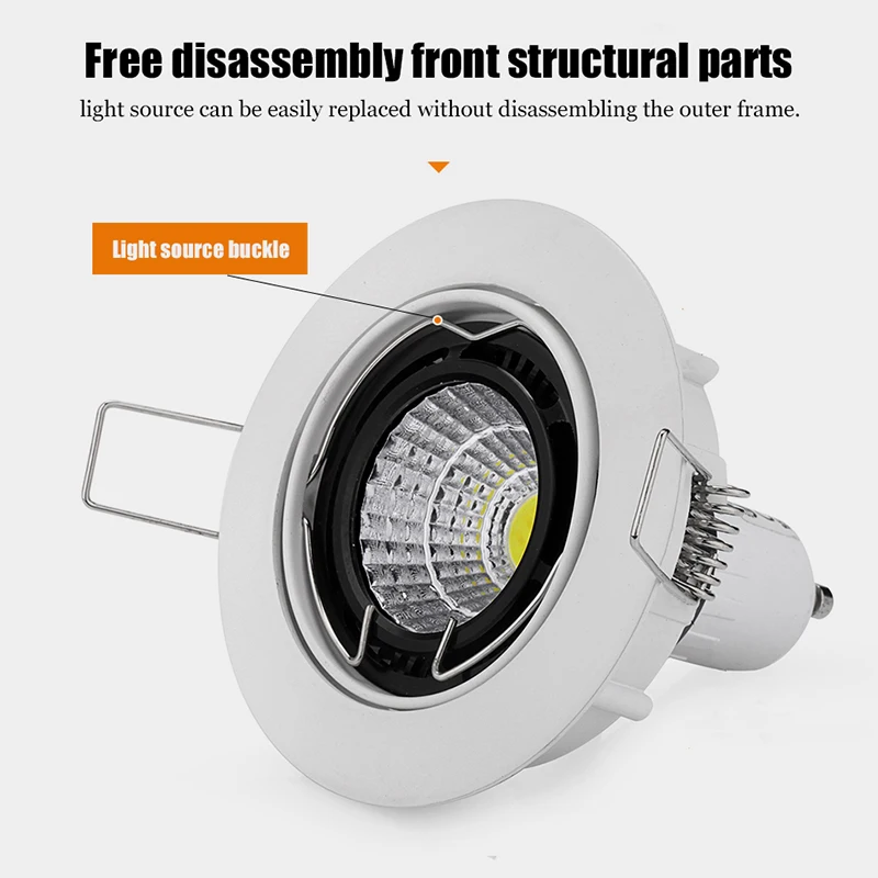 Round Recessed Led Ceiling Downlight Holder Adjustable Angle Spot Light Frame White Gu10/mr16 Base Down Lamp Fitting Fixture