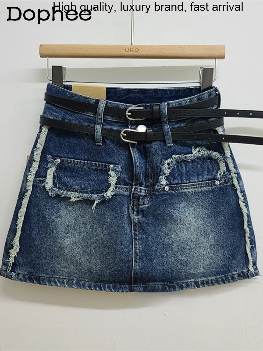 Gray Short Black Denim Women's 2023 Spring and Summer New Fashion All-Match High Waist Sheath A- Line Mini Skirt Pantskirt