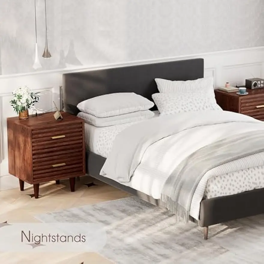Night Stand with Charging Station Set of 2, End Table with Storage, Bedside Table with USB Ports and Outlets,Bedroom, Brown 2PCS