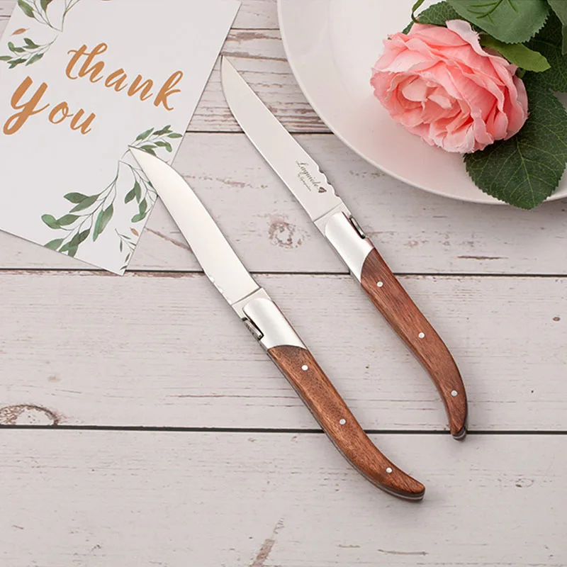 2-10pcs Laguiole Steak Knives Rose Wood Handle Table knives Sharp blade Dinner Knifes Japan Tableware Wood Cutlery 25cm 8.25inch