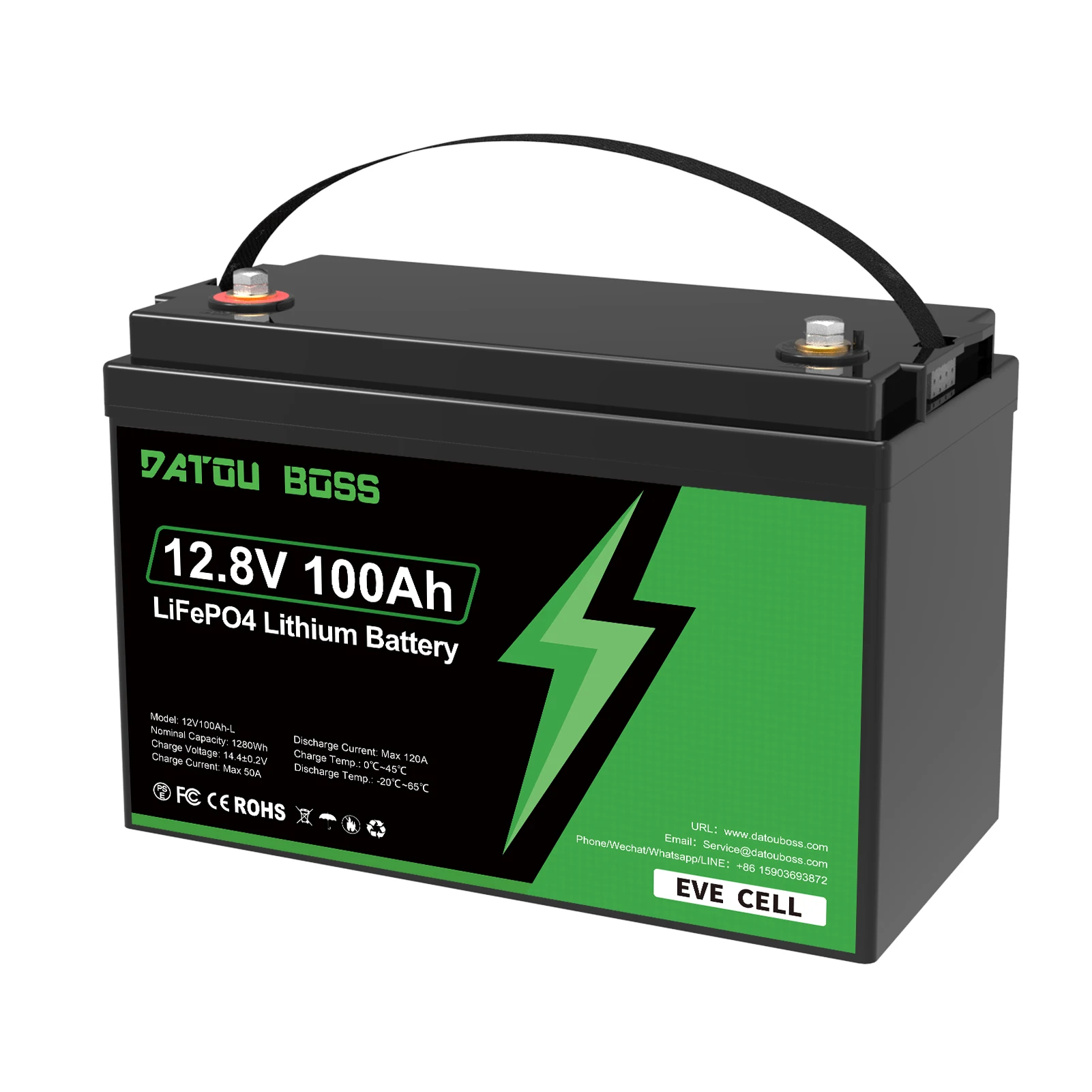 DATOUBOSS LiFePO4 12V batterij met BMS 8000 cycli, 100A 200A 300A, voor omvormer, camper, zonnestelsel, boot, huishouden, zonne-energie