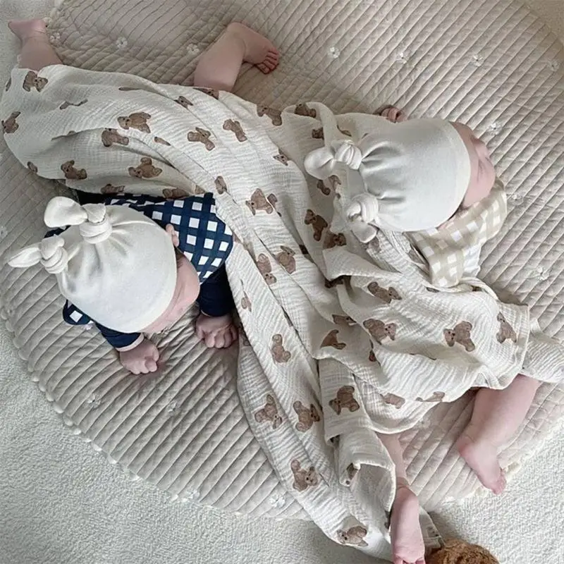 M89C طفل 2 طبقات الشاش قماط التفاف الشاش بطانية الدب طباعة مكيفة الهواء لحاف