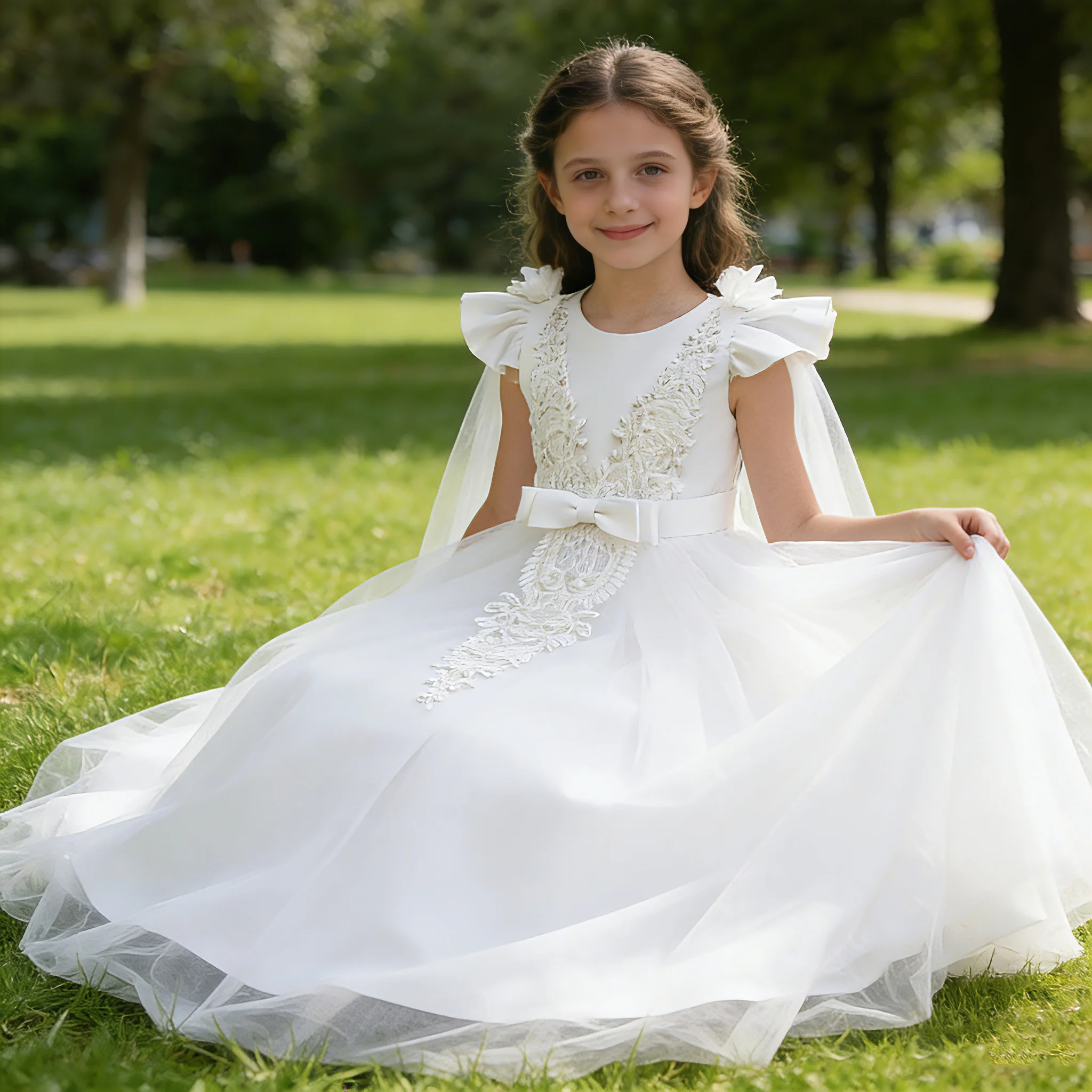 Flower Girl Dresses for Wedding Guest Kids Bridesmaid White Lace Formal Performance Party Ball Gown 10 12 Year view 4