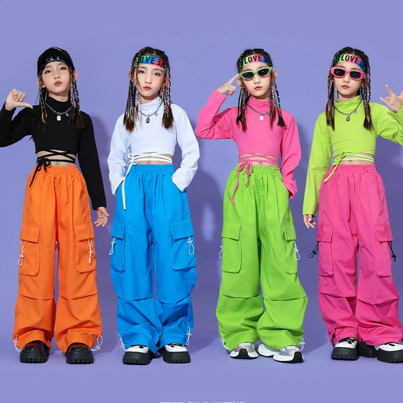 Trajes de escenario Kpop de colores fluorescentes para niñas, trajes de baile de Jazz, ropa fresca de Hip Hop, ropa de baile callejero para niños, XS8501