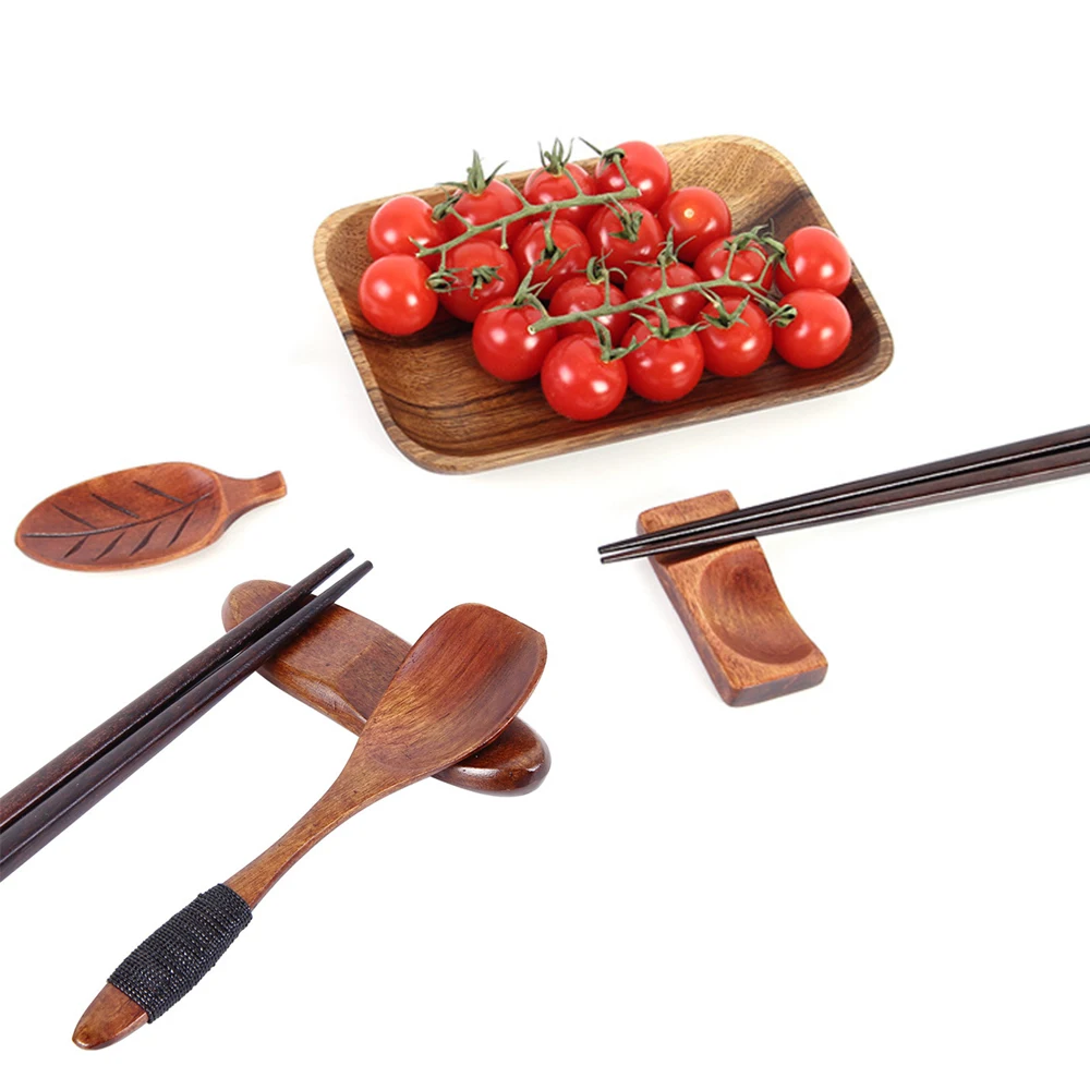 Wooden Chopsticks Holder Cute Leaf Fish Ship Pillow Shape Knife Spoon Fork Rack Chopstick Rest Tableware Accessory Kitchen Tool