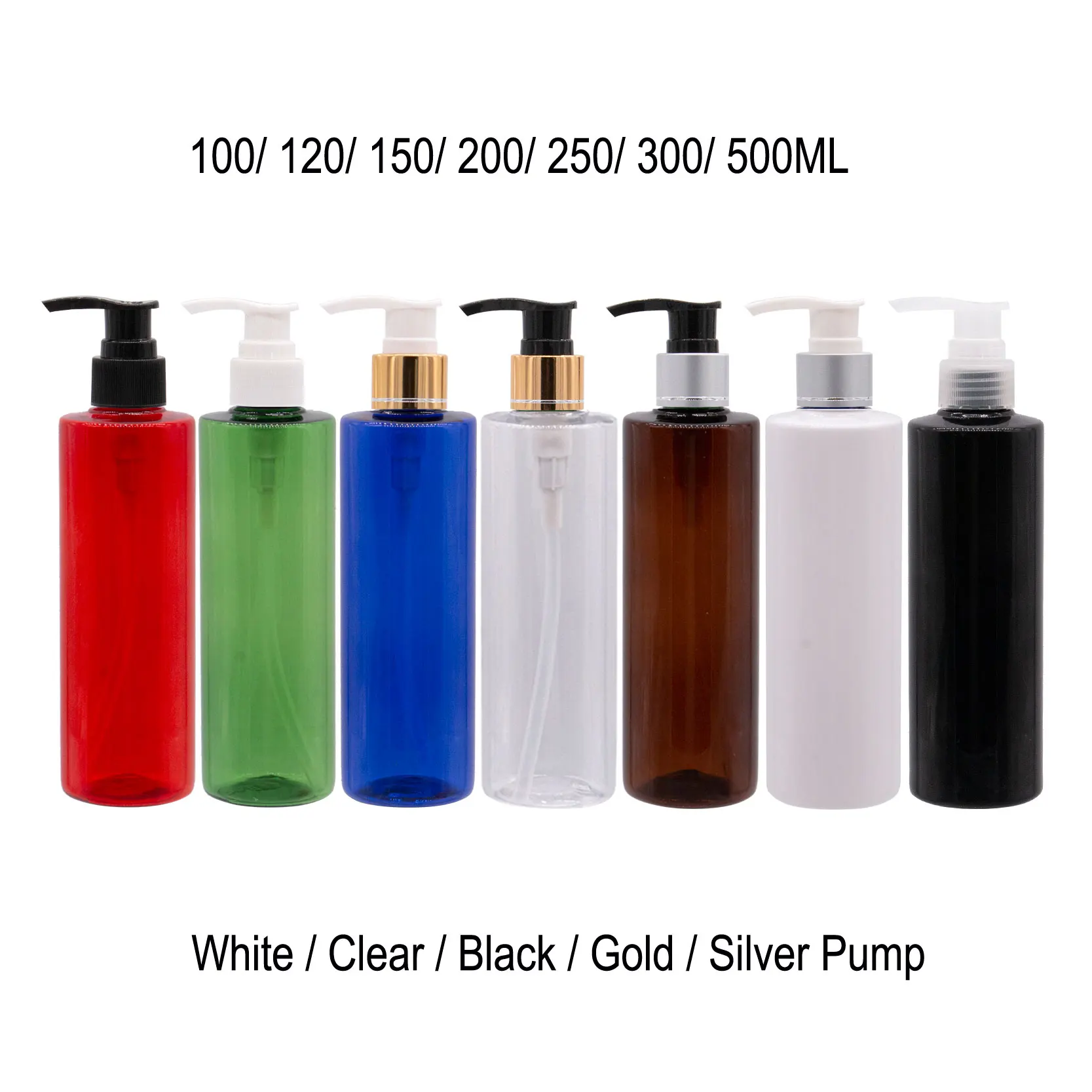 

10pcs 100/120/150/200/250/300/500ML Empty Plastic Bottle With Pump Lid Cosmetic Refillable Bottle Shampoo Lotion Pump PET Bottle