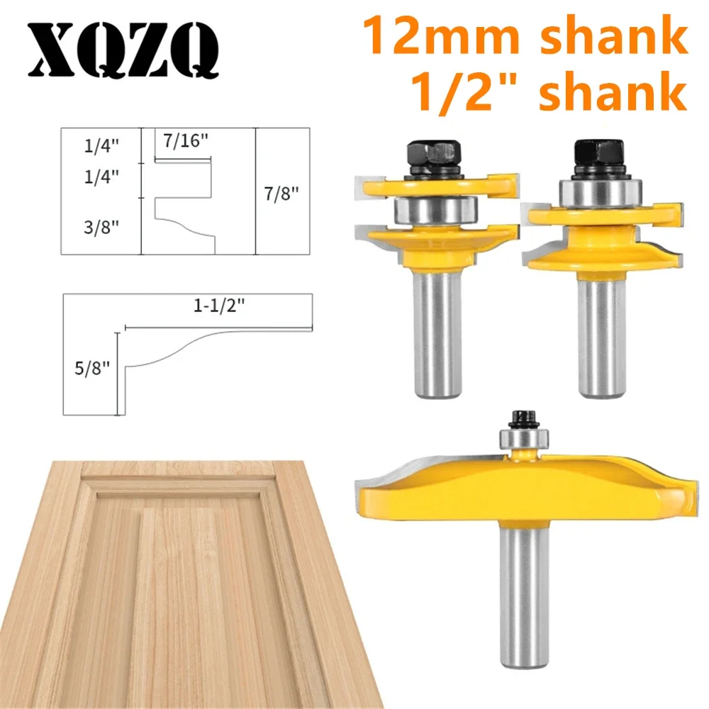 3PCS 12mm 12.7mm Stile&Rail Assembles-Roman Ogee Bit Cove 1-3/4 Router Bit Woodworking Milling Cutter for Wood Bit Face Mill