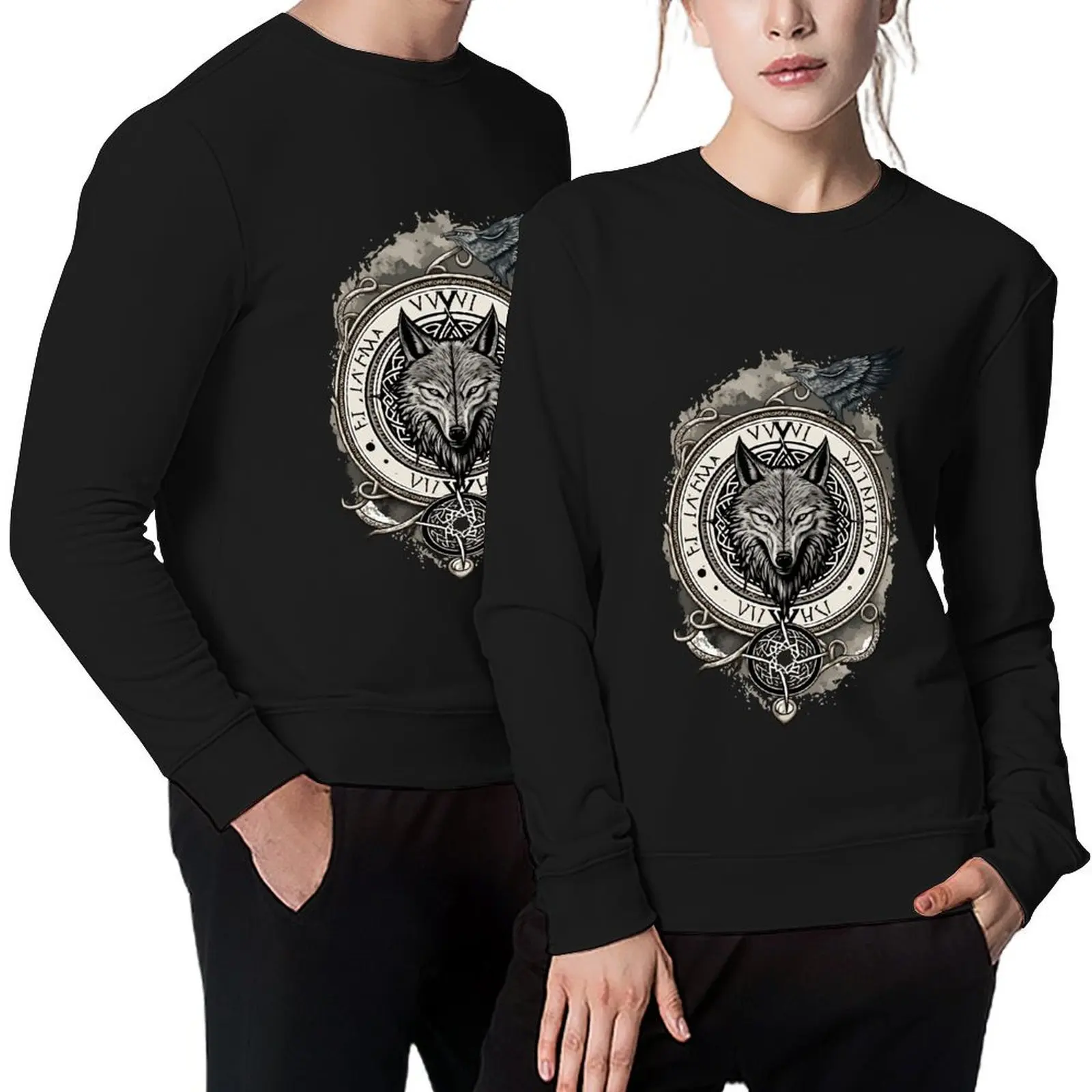 

Fenrir Viking Wolf Compass Pullover men's coat men's autumn clothes japanese style graphic t shirts men sweatshirts men