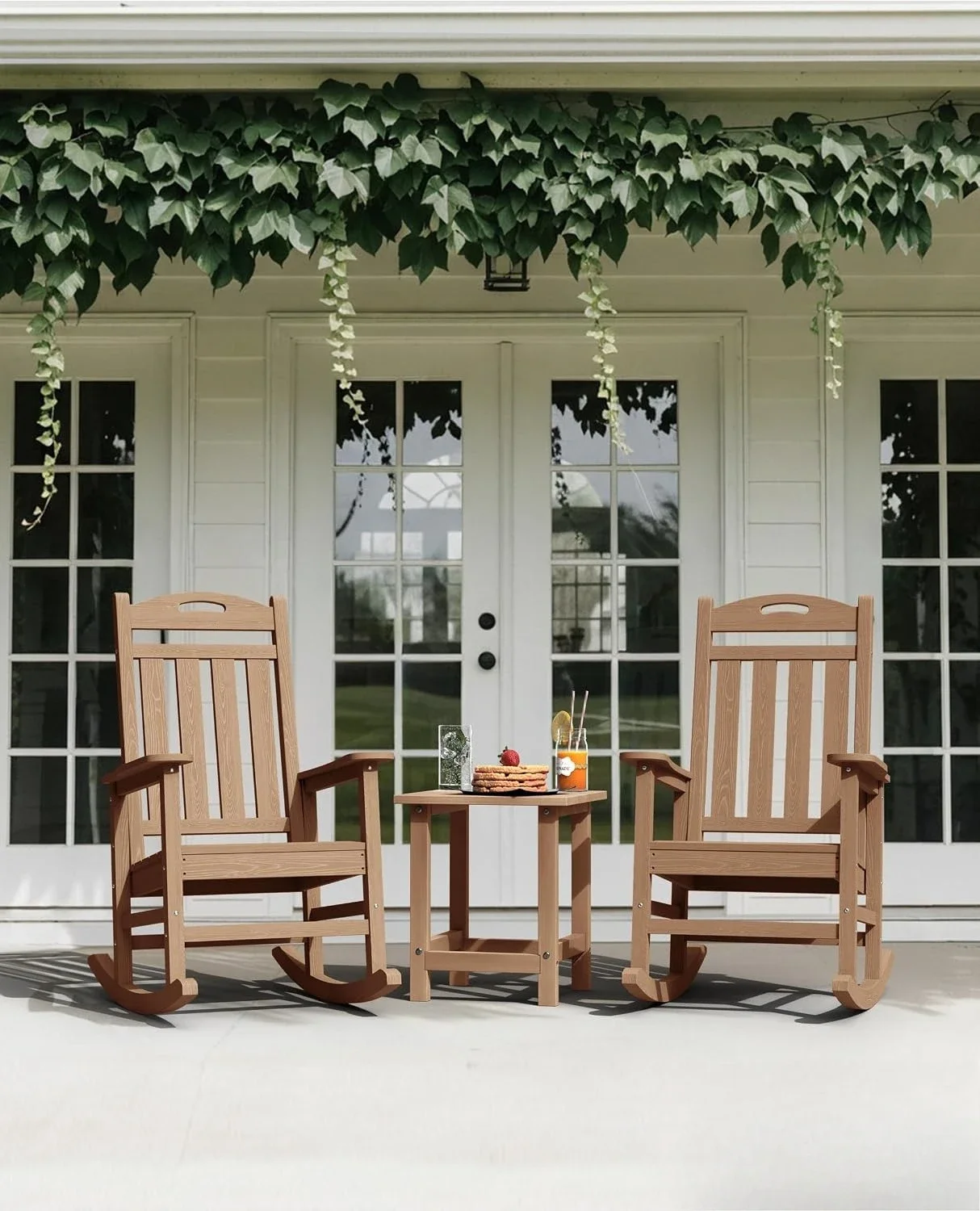 Outdoor Rocking Chair Set Of 2 Heavy Duty HDPE Patio Rocking Chairs All Weather Porch Seating Furniture Shelf Unit Storage Cabinet Container For Garden Backyard Lawn Deck Balcony, White