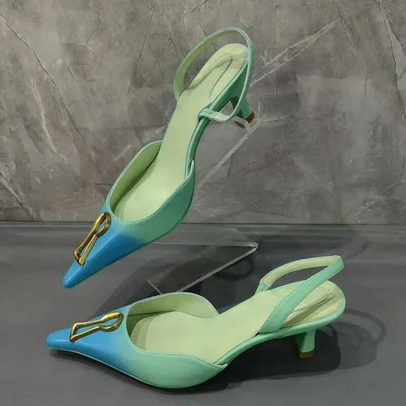 Luxurious Metallic Women's Pointed Toe Stilettos Sandals Spring 2026 Fashion Runway Style Casual Back Strap Party Sandals
