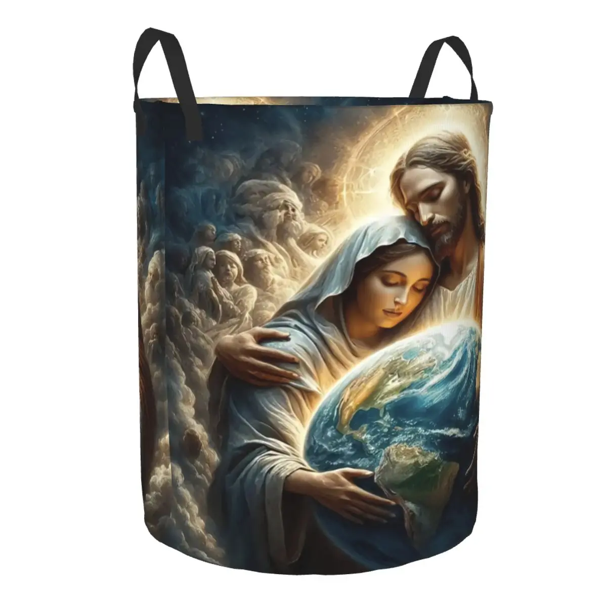 Custom Jesus And The Virgin Embrace The Earth Laundry Basket Foldable Large Clothing Storage Bin Baby Hamper