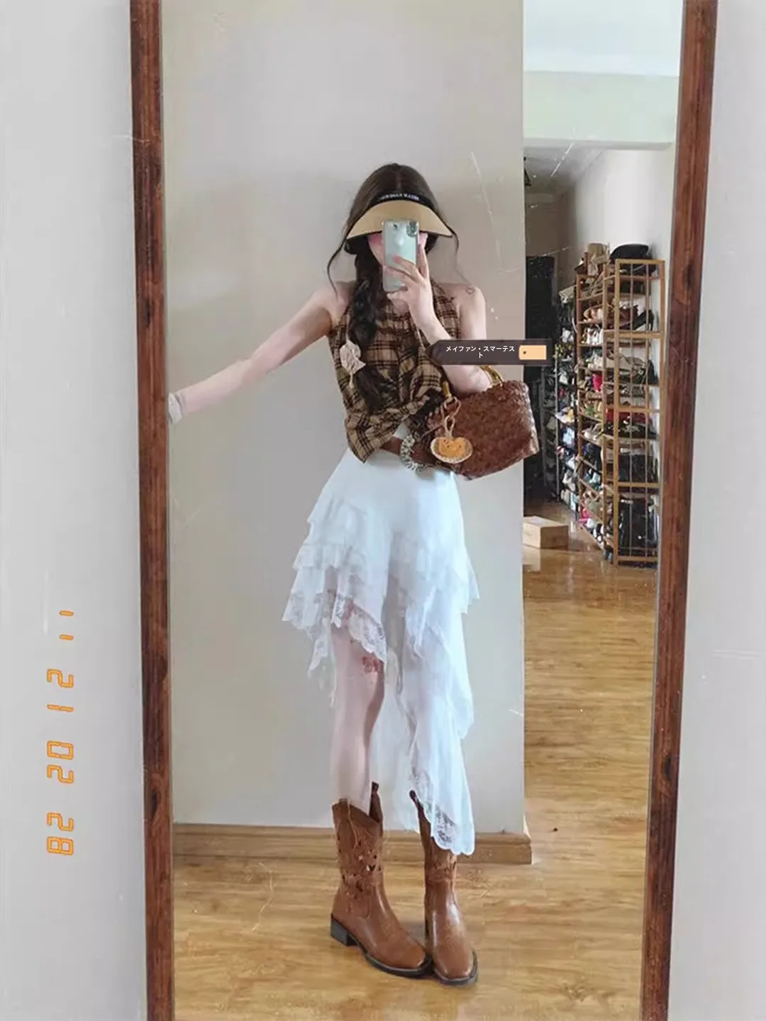 Sweet Style High Waist A-Line Midi Skirt with Lace Trim Irregular Hem for Women Summer Spicy Girl Anti-Static Inner 