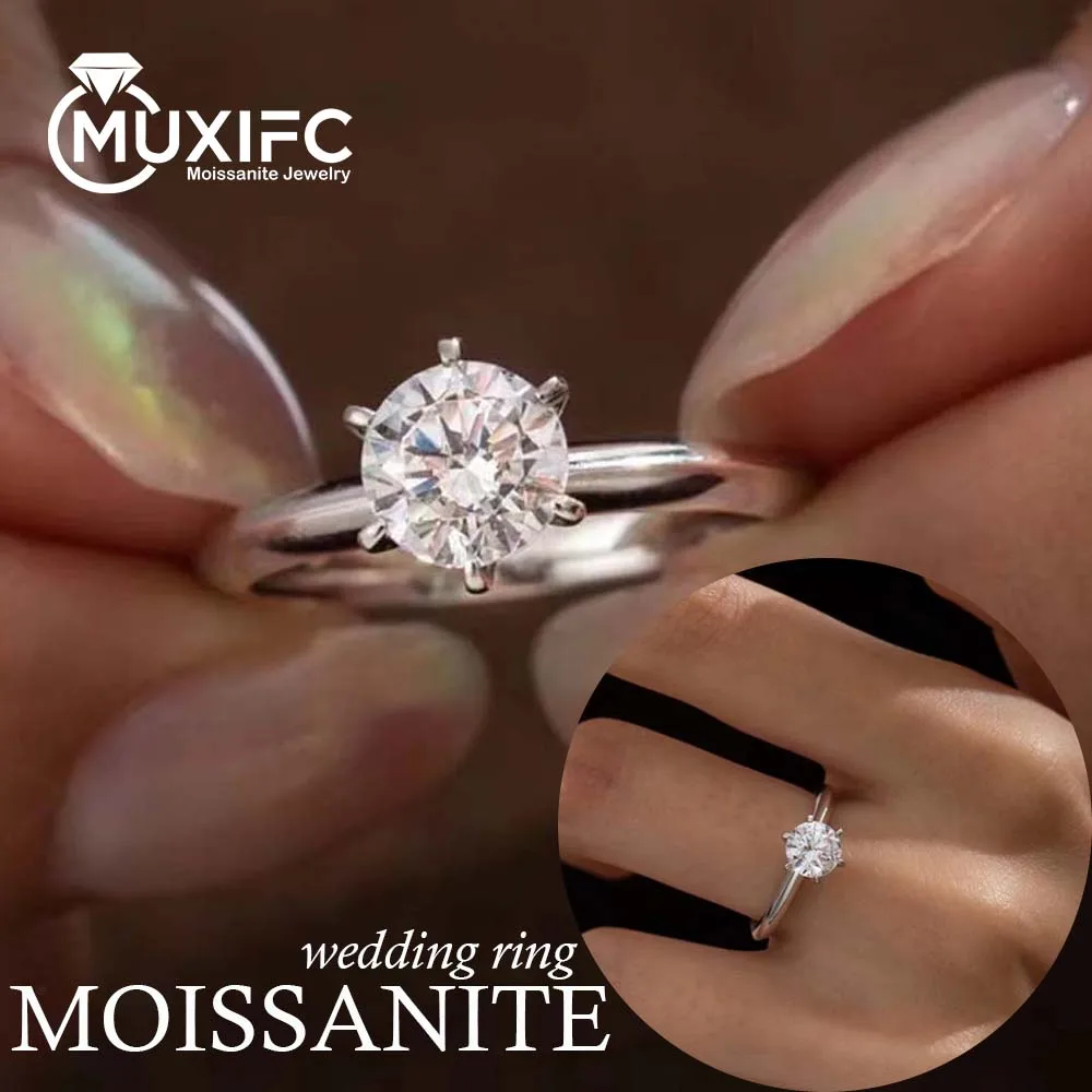 

MUXIFC 6-когтевое кольцо с муассанитом круглой огранки и сертификатом, стерлинговое серебро S925, обручальное кольцо D, цветное лабораторное кольцо с бриллиантом для женщин