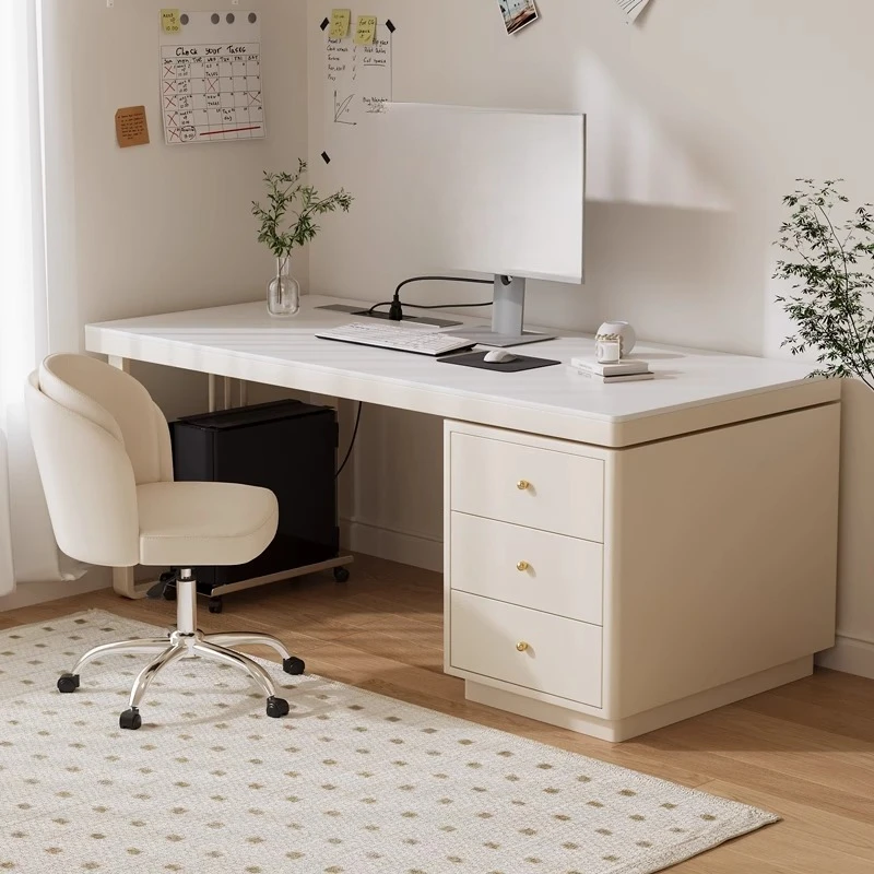 French cream style desktop computer desk household rock slab desk study bedroom office writing desk drawer
