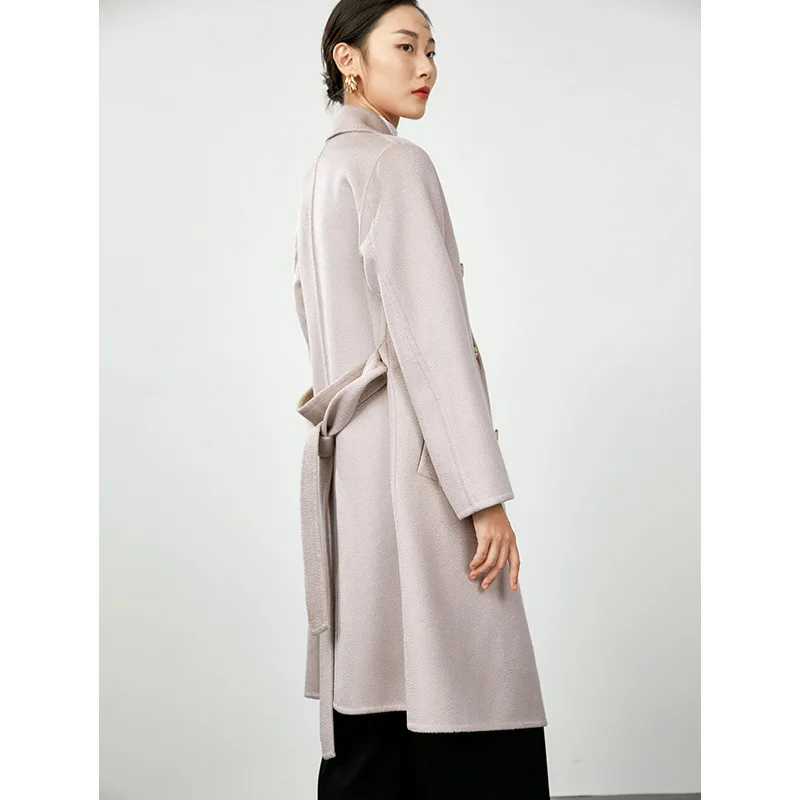 2026 Winter New Women's Water Ripple Double-sided Cashmere Wool Coat Ladies‘ Long Jackets Coats 95% Wool+5% Cashmere