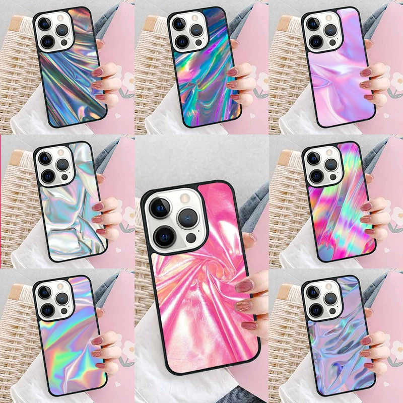 Iridescent Holographic Art Soft Phone Case Cover for iPhone 16 Promax 15 Pro 13 14 Plus 11 12 Mini XR XS MAX Coque