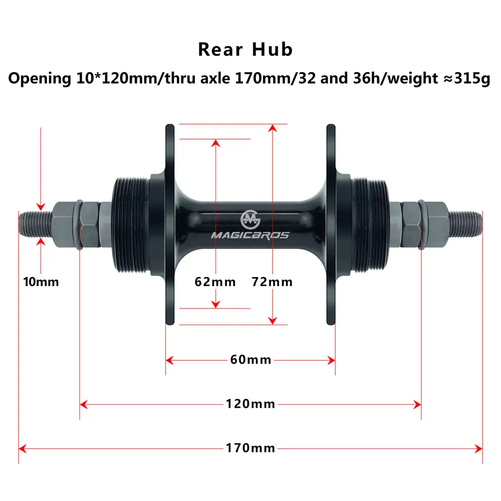 MAGICBROS Fixed Gear Fahrradnabe Aluminium Single Speed Fahrrad vorne hinten 32H 36H Nabe 700C Bahnrad Radfahren Fixie Fahrrad Radnaben – Detail 4