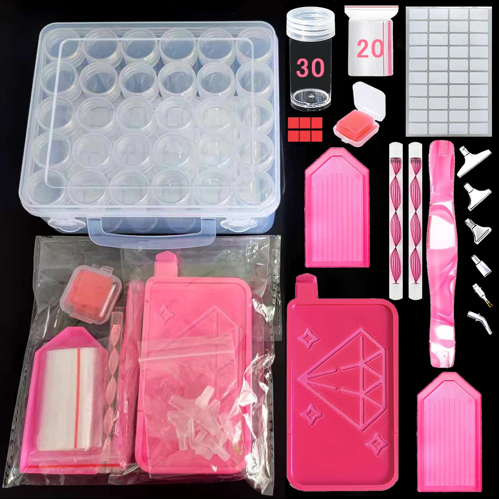 DIY Diamond Painting Storage Box Kit with Accessories - Pen Wax Putty Stickers Tools Set Mosaic Container Included