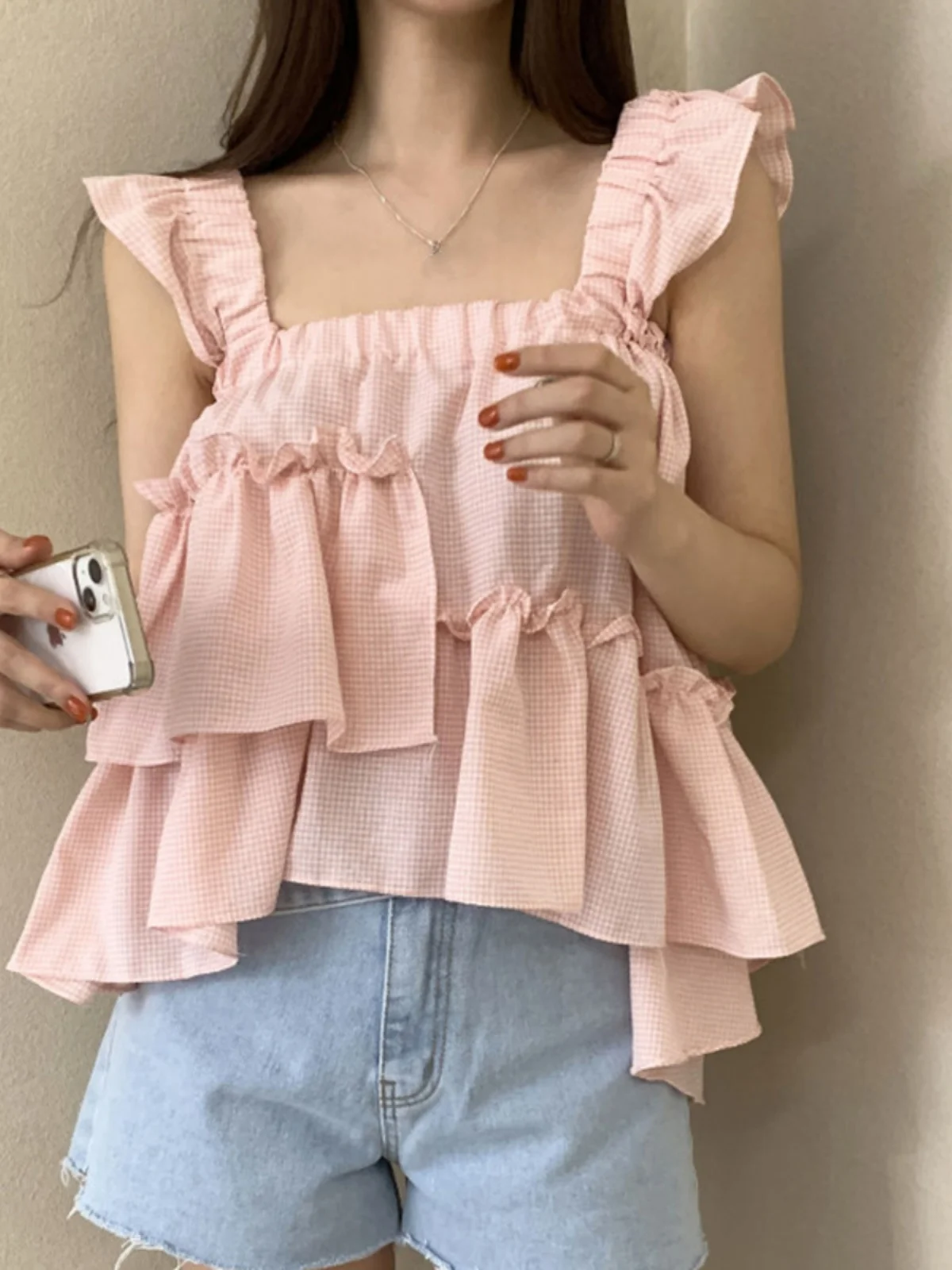 Sweet Summer Chic Women's Strap Vest Fly Sve Fine id Asymmetrical Age Reduction Top Commute Sle Regular Length Loose Fit