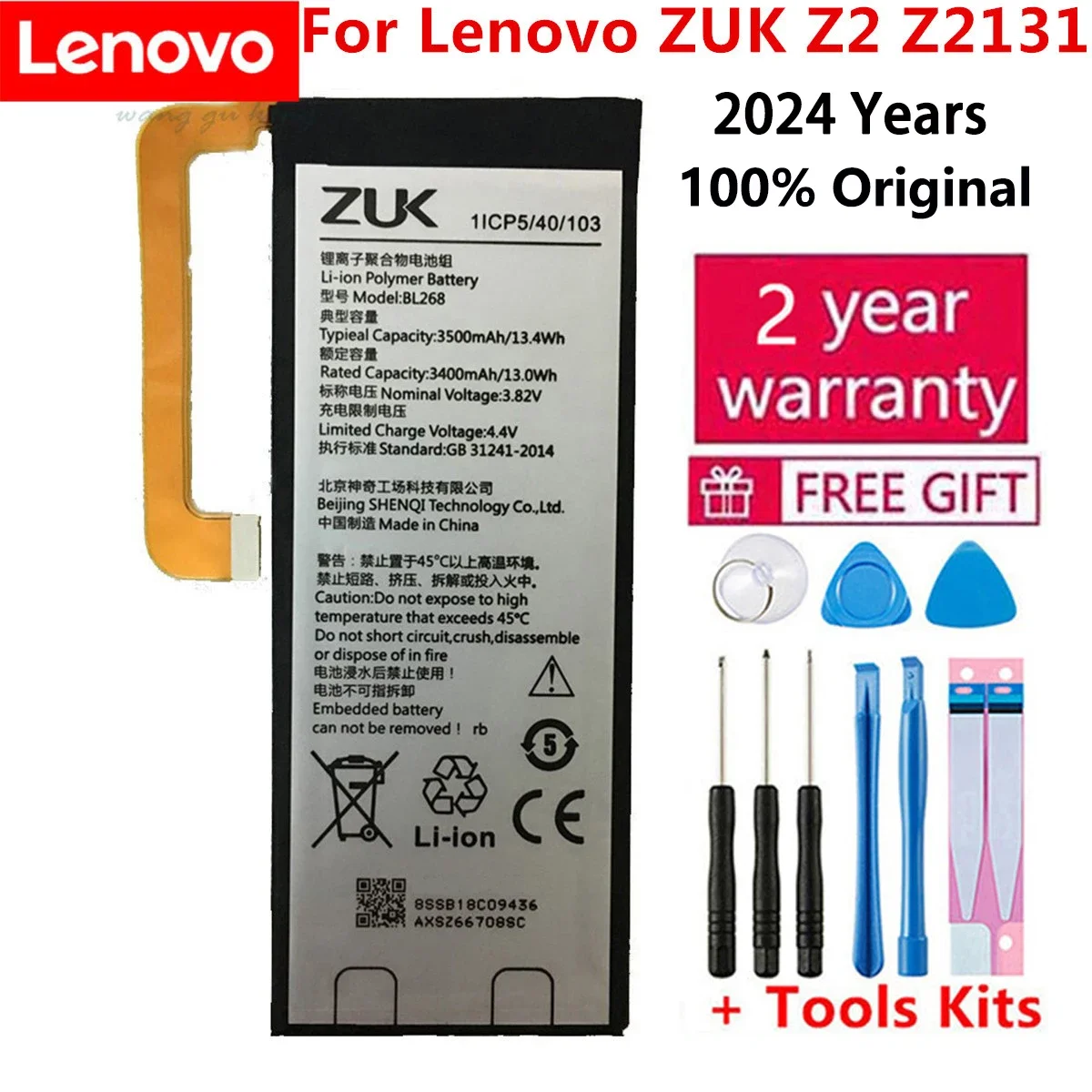 

2024 Years Original battery 3.82V 3500mAh BL268 For Lenovo ZUK Z2 Z2131 Battery Fast Shipping +Gift Tools +Stickers