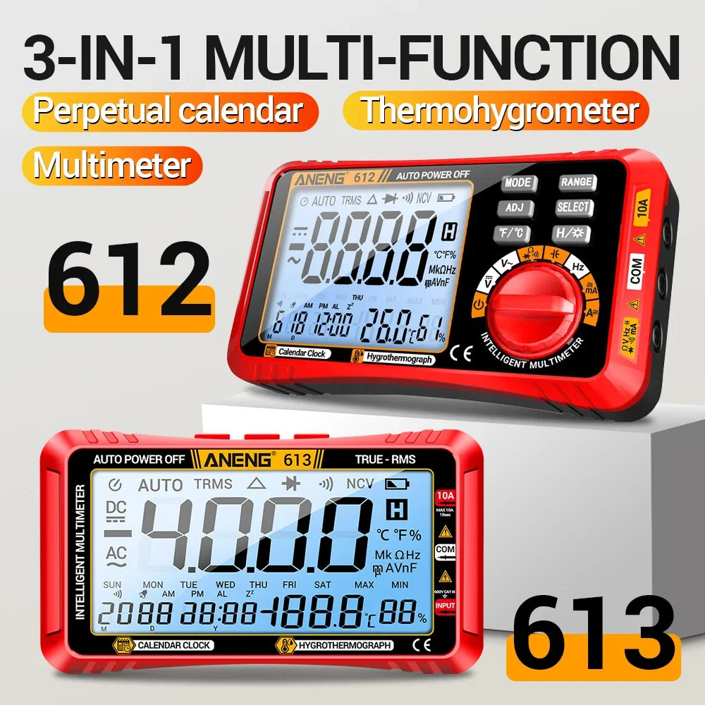ANENG 612/613 3in1 Smart Digital Multimeter 4000 Counts AC DC Voltage Capacitance Resistance Frequency Tester Calendar Buzzer