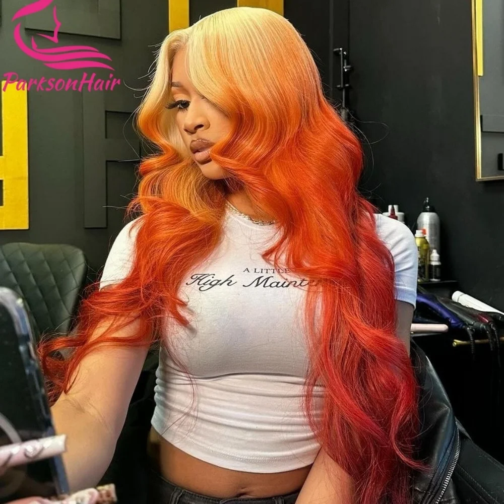 الزنجبيل البرتقالي 13X6 الدانتيل الجبهة خصلات الشعر المستعار الإنسان قبل قطعها الجسم موجة الملونة شقراء الدانتيل الباروكات الأمامية للنساء 100% شعر الإنسان