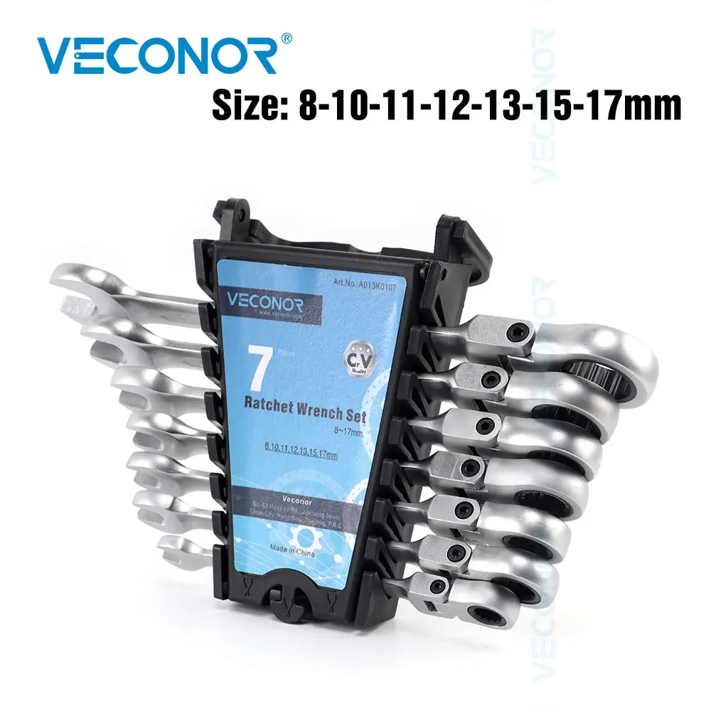 

Ratchet Wrench Tool Set Dull Polish Flexible Head 7-Piece with Plastic Storage Rack