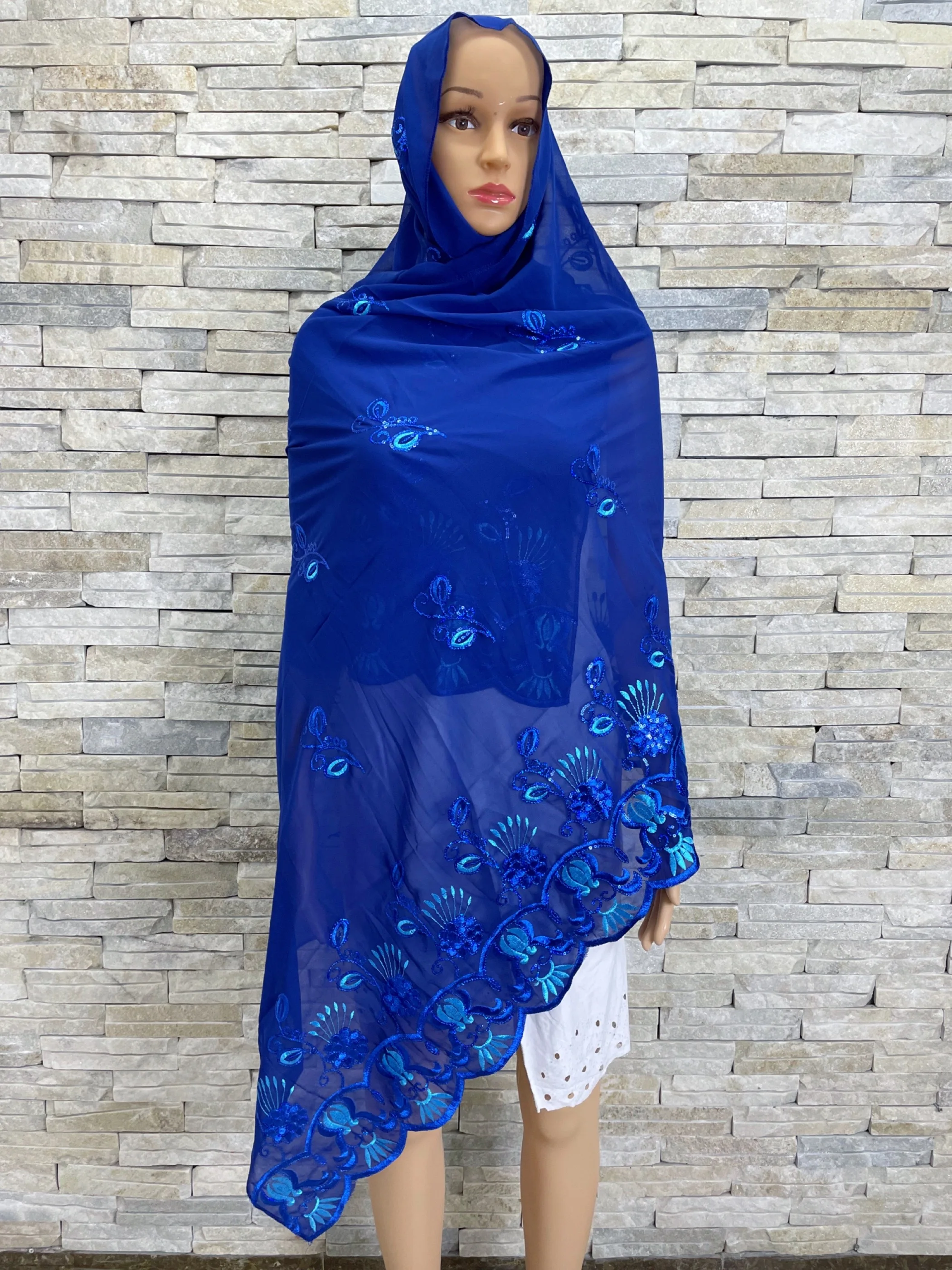 2024 Nieuwe Trendy Lente Sjaal Voor Moslim Vrouwen Afrikaanse Chiffon Pailletten Borduurwerk Hijab Islam Pashmina Gebed Mode Hoofddoek