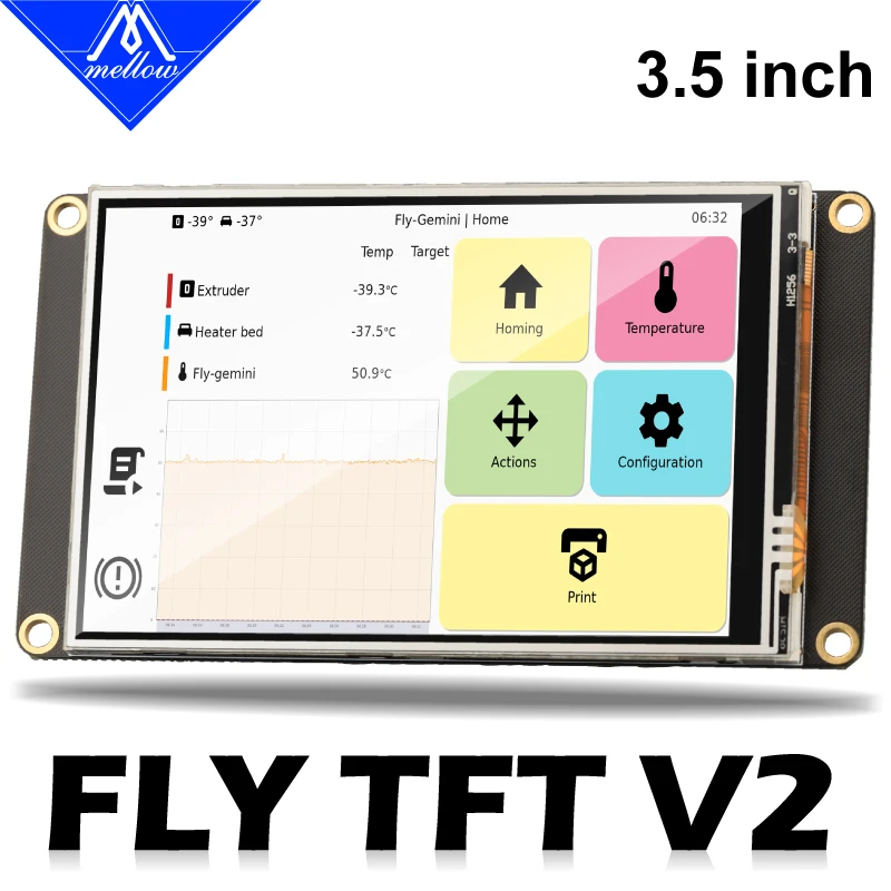 Mellow 3.5in 50fps SPI FLY TFT V2 Klipper pojemnościowy/rezystancyjny ekran dotykowy do drukarki 3D Fly Pi V2/C8/Raspberry Pi Zero/3B/4B