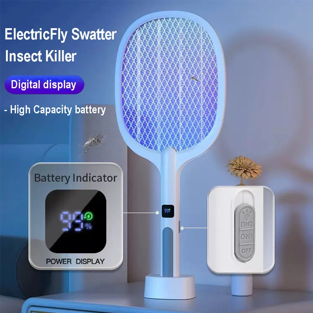 4000V Electric Fly Swatter Insect Killer Type-C Rechargeable Detachable Handheld Automatic Tapping Mode Indoor Outdoor for Home