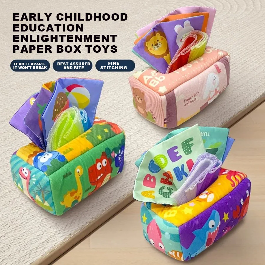 Baby Papieren Mand Speelgoed Scheurbestendig Tissue Box Oefening Baby's Fijne Vinger Bewegingen Zachte Zijden Sjaal Lade Box Baby Cadeau